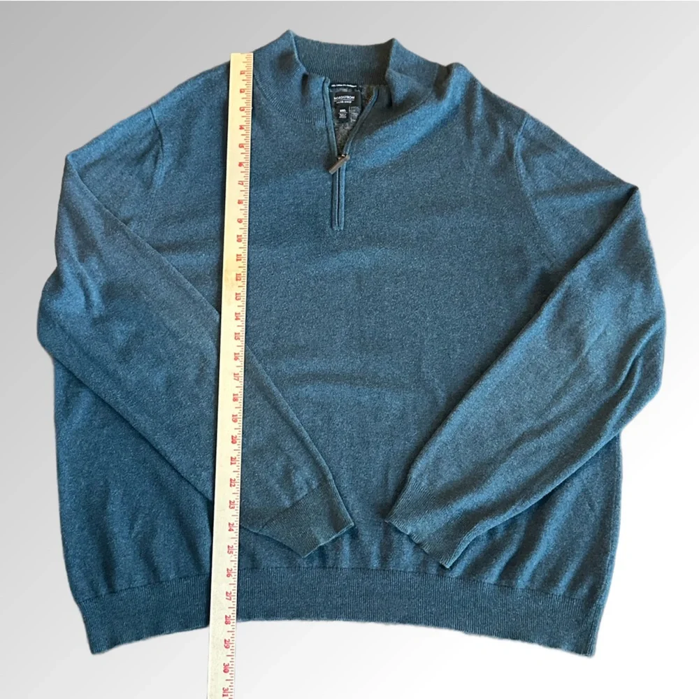 Nordstrom Cotton Cashmere Blend Blue Chinoise Quarter Zip High Neck Sweater XXL‎
